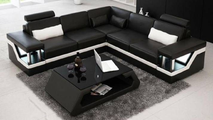 LEDERSOFA XXL GARNITUR WOHNLANDSCHAFT ECKCOUCH LEDER ECKSOFA SCHWARZ / WEIß