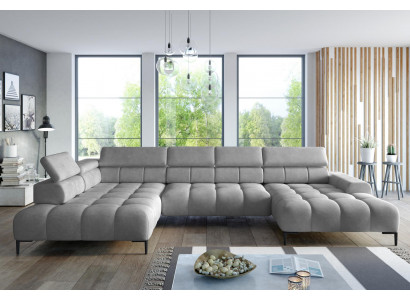Ecksofa Textil Sofa Couch Polster Eck Sitz Wohnlandschaft Eckgruppe U-Form Grau
