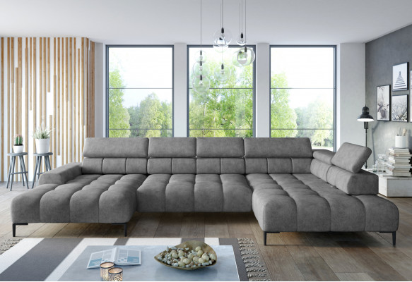 Stoff U-Form Couch Wohnlandschaft Ecksofa Bettfunktion Modern Design Sofa Textil