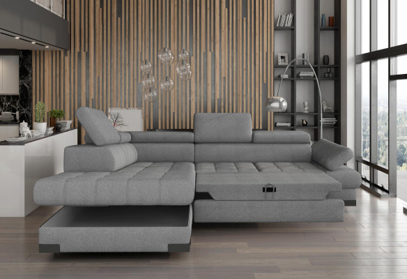 Graue L Form Sofa Couch Polster Eck Wohnlandschaft Design Ecksofa Textil Leder