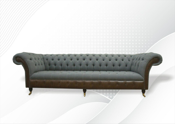 Chesterfield 4 Sitzer Grau Stoff Wohnzimmer Design Polster Sofa Big Textil Möbel