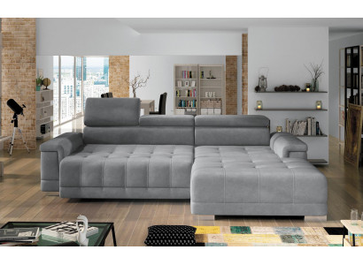 Ecksofa L-Form Sofa Couch Design Polster Modern Textil Bettfunktion Grau Stoff