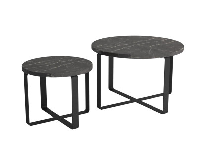 2x Coffee Side Tables Edelstahl Schwarz Rund Möbel Modernes Design Set