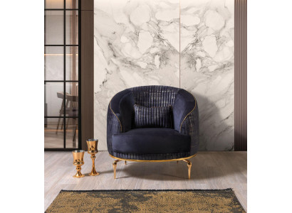 Wohnzimmer Sessel Polster 1Sitzer Couchen Modern Textil Neu Blau Luxus