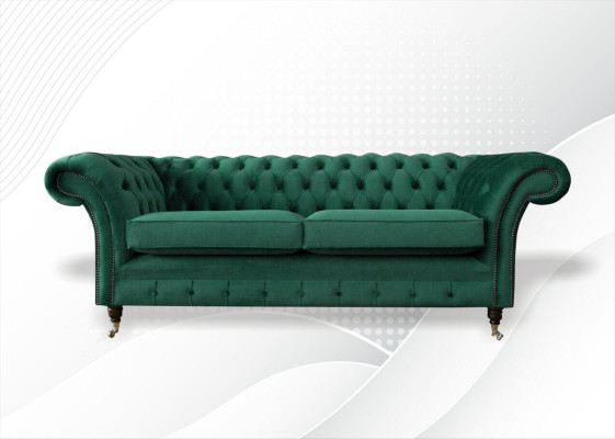 Chesterfield 3 Sitzer Grün Wohnzimmer Modern Design Couchen Sofa Original Textil