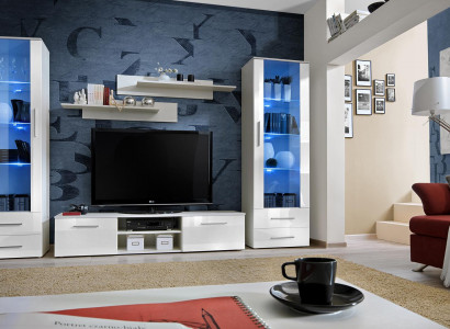 Wohnzimmer Wohnwand rtv Lowboard Holz Einrichtung Weiß Möbel Vitrine Neu Modern