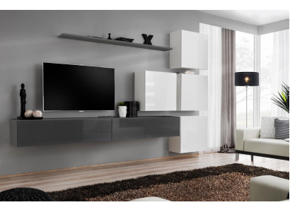 Grau Wandregal TV Ständer Luxus Komplett Stil Modern Wohnzimmer Neu Einrichtung