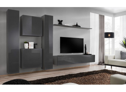 Designer Wohnwand Grau Luxus Wohnzimmermöbel Komplette Sideboard Möbel