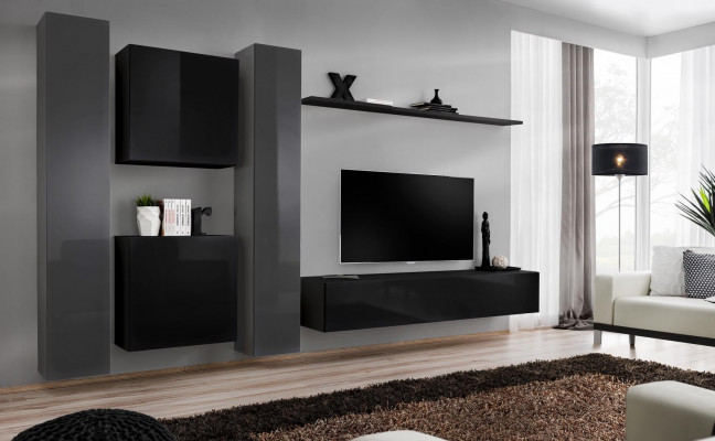 Designer Schwarz Wohnzimmermöbel Neu Wohnwand TV-Ständer Set Möbel Sideboard
