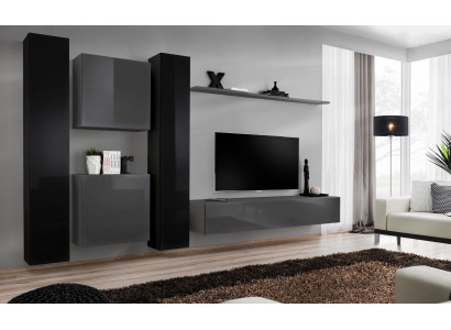 Designer Wohnwand Grau Wohnzimmermöbel 4x Wandschrank Wand Regal Komplett