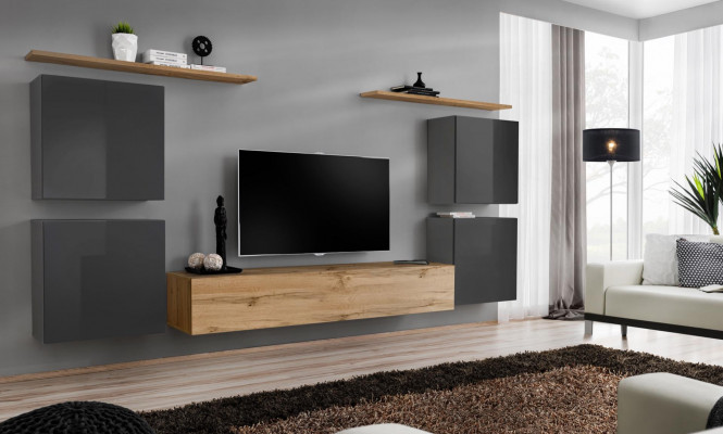 Luxus Wohnwand Komplett 7tlg Designer Wandregal Wohnzimmer Braun TV-Ständer