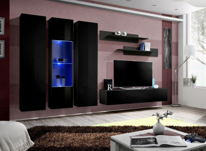 Wohnwand Set 6 tlg Luxus Wohnzimmer TV Ständer Holz Wandregal Wandschrank Neu