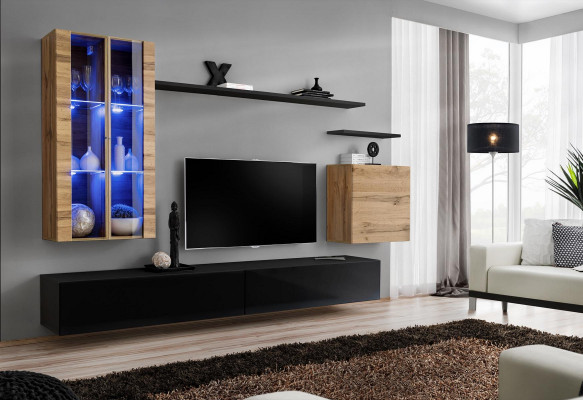 Wohnwand Holzmöbel Schwarz TV-Ständer Sideboard Wandschrank Holzmöbel Neu