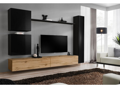 Wohnzimmer Luxus Einrichtung Wohnwand Schwarz Wandschrank Holzmöbel Stil Design
