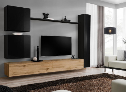 Wohnzimmer Luxus Einrichtung Wohnwand Schwarz Wandschrank Holzmöbel Stil Design