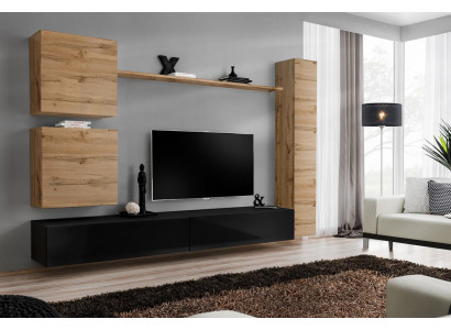 Braun Wandschrank Holzmöbel Designer Wand Regal Sideboard TV-Ständer Set