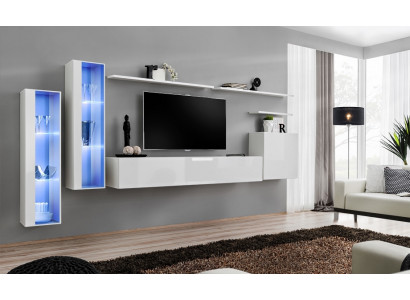Weiß Komplett Wohnwand TV-Ständer Design Wohnzimmer Luxus Schrank Wandschrank