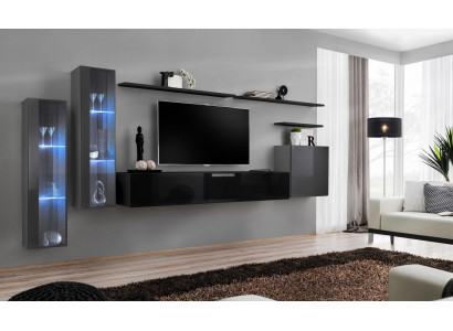 Designer Schwarz Wohnwand Sideboard Wandschrank TV-Ständer Luxus Garnitur