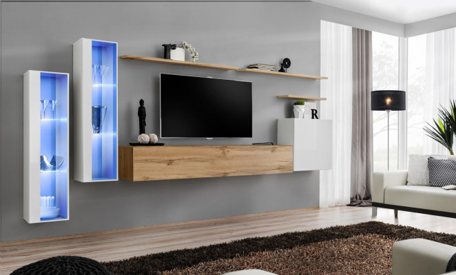 Moderne Wohnwand Luxus Holz Wand Regale Wohnzimmer Möbel Designer Einrichtung