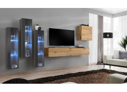 Wohnzimmer Wohnwand Holz Luxus Garnitur Einrichtung neu Stil Modern Luxus Braun