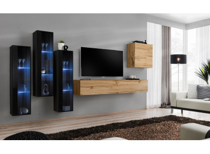 Modern Wohnwand Braun TV Ständer Wand Schrank Holzmöbel Designer Hochglanz