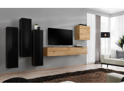 Schwarz Wohnzimmer Komplett Set Sideboard RTV Schrank Wand Garnitur Luxus Möbel