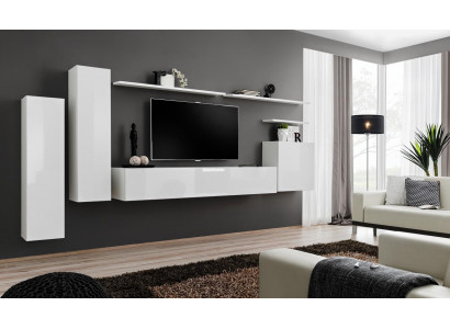 Wohnwand Wohnzimmer Set 7tlg Sideboard Wandregal Weiß TV-Ständer Wandschrank