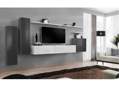 Wohnwand Grau Möbel Wohnzimmer Designer Luxus TV Ständer Holz Wandregal Komplett