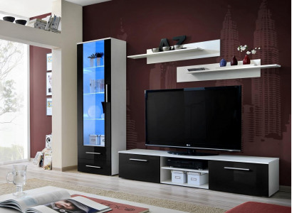 Wohnzimmermöbel Weiß Wohnwand Sideboard TV-Ständer Vitrine Hochglanz Regale