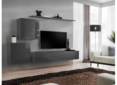 Wohnzimmer Modern Stil Wohnwände 4tlg Set Sideboard Grau Regal Neu