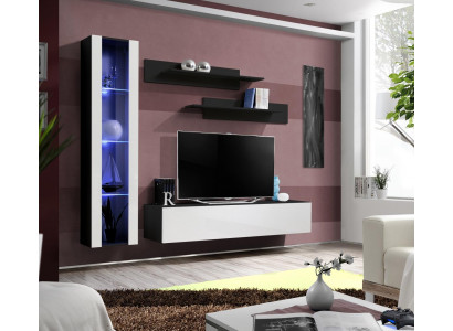 Designer Wohnwand Set 4tlg Schwarz Wohnzimmermöbel Hänge Vitrine Einrichtung