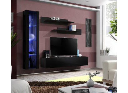 Wohnzimmermöbel Schwarz Komplett Set Wohnwand Designer Hänge Vitrine Möbel