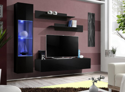 Wohnwand Gruppe RTV Lowboard TV Ständer Schwarz Wohnzimmer Set 4tlg Neu