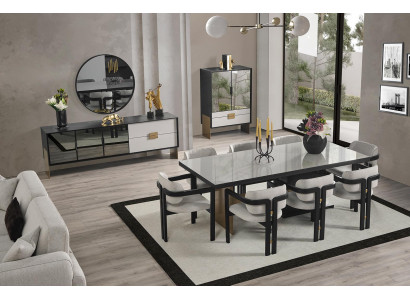 Moderne Esszimmergarnitur Esstisch 8x Stühle Sideboard Spiegel 11tlg