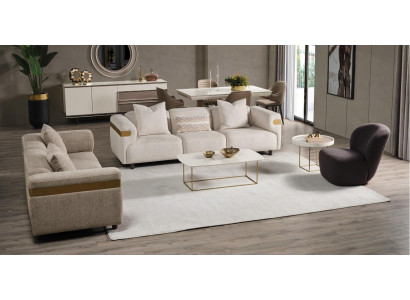 Moderne Beige Sofagarnitur 4+3 Sitzer + Sessel Wohnzimmer Luxus Set 3tlg