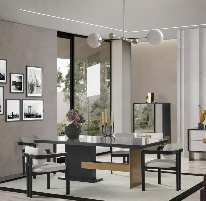 Designer Essgruppe Luxus Garnitur Esstisch 8x Stühle Esszimmer Möbel