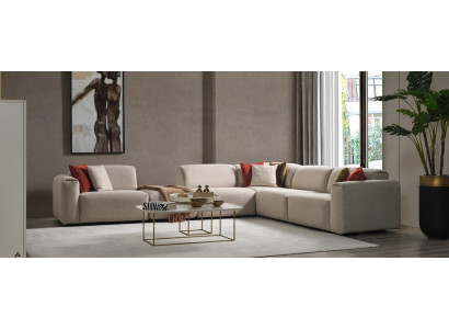 Beiges Wohnzimmer Sofa Designer Ecksofa L-Form Luxus Couch Polstermöbel