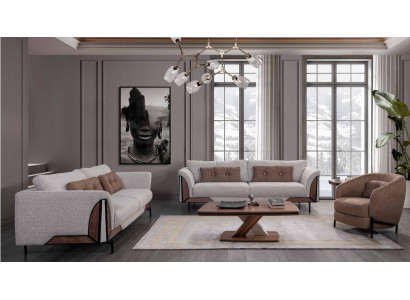 Braun-Graue Sofagarnitur 3+3+1 Couchtisch Komplettes Wohnzimmer Set