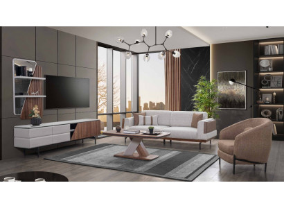 Modernes Wohnzimmer Set 3-Sitzer Couchtisch TV-Ständer Wandregal 5tlg