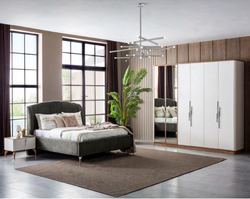 Bett Grau Doppelbetten Modern Bettgestell Luxus Design Bettrahmen Holz Neu