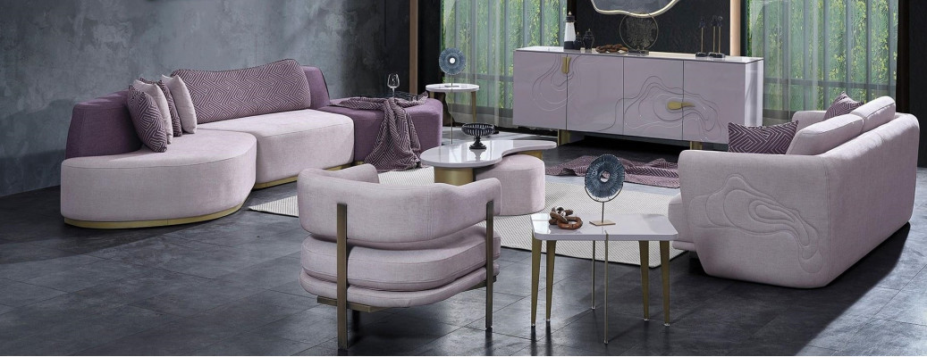 Wohnlandschaft Sofagarnitur Große Rosa Stoffsofas Modern Set 5tlg Sofa