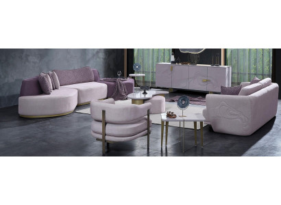 Wohnlandschaft Sofagarnitur Große Rosa Stoffsofas Modern Set 5tlg Sofa