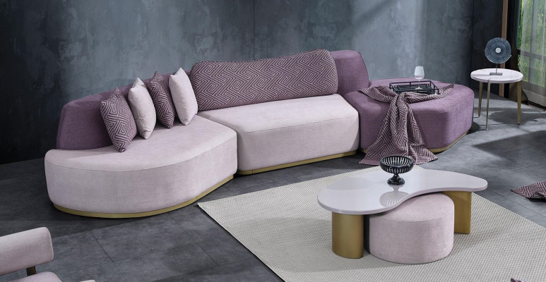 Wohnlandschaft Sofagarnitur Große Rosa Stoffsofas Modern Set 5tlg Sofa