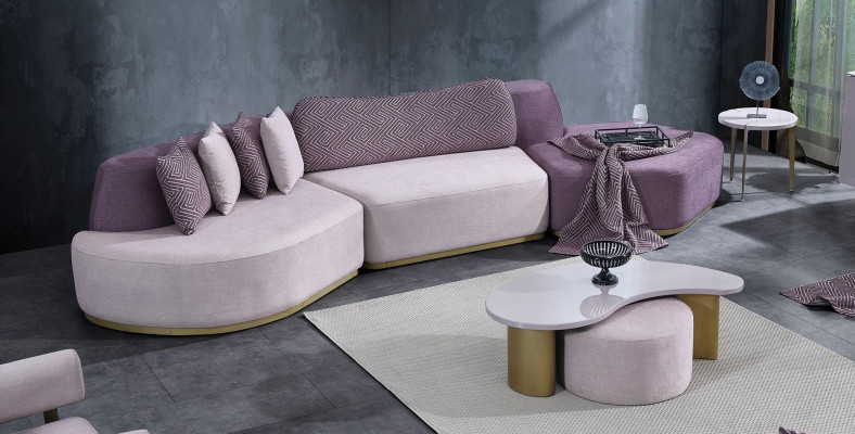 Sofagarnitur Große Wohnlandschaft Rosa Stoffsofas Modern Set 7tlg