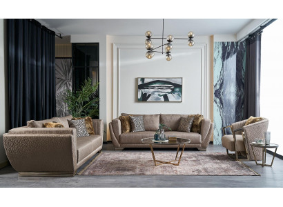 Stoffsofas Sofagarnitur Dreisitzer Polstersofa Braun Set 3tlg Modern
