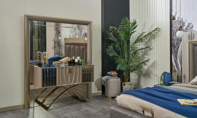 Schlafzimmer Garnitur Doppelbett Bett Braun Set 4tlg Konsolentisch Neu