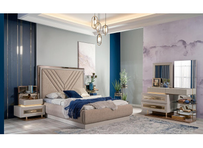 Doppelbett Komplette Schlafzimmer Bett Beige 4tlg Holz Schminktisch