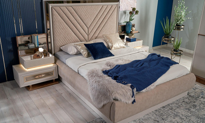 Doppelbett Komplette Schlafzimmer Bett Beige 4tlg Holz Schminktisch