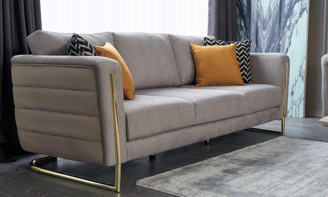 Dreisitzer Couch Sofa 3 Sitzer Grau Stoff Stoffsofa Polstersofa Modern