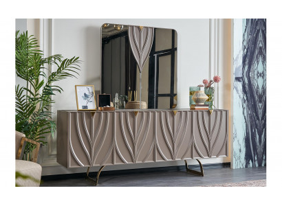 Anrichte Garnitur Sideboard mit Spiegel Esszimmer Holz Braun Schrank
